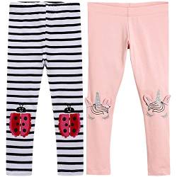 TOKYMOON 2er Pack Mädchen Leggings Kinder Stretch Hosen Mädchen Lange Leggings Sporthosen Baumwolle high Waist bequem Hosen Drucken Leggings Mädchen Einhorn Marienkäfer 5T von TOKYMOON