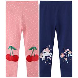 TOKYMOON 2er Pack Mädchen Leggings Kinder Stretch Hosen Mädchen Lange Leggings Sporthosen Baumwolle high Waist bequem Hosen Drucken Leggings Mädchen Einhorn Rosa+Blau 4T von TOKYMOON