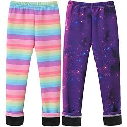 TOKYMOON 2er Pack Mädchen Leggins Kinder Mädchen Gefütterte Leggings Herbst Winter Warm Hose Thermohose Warme Leggings Gefüttert Hosen Warme Fleece Kinder Hosen Regenbogen 120 von TOKYMOON