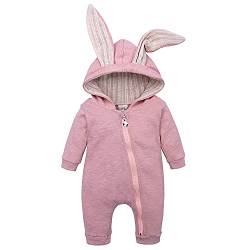 TOKYMOON Baby Kleidung Jungen Mädchen Strampler Neugeborenen Overall Spieler mit Kapuze Strampler Spielanzug Baumwolle Langarm Baby Outfits Unisex Kleinkinder Jumpsuits 3-6 Monate Rosa Hase von TOKYMOON