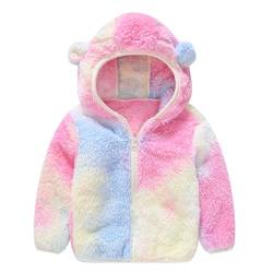 TOKYMOON Baby Mädchen Jungen Jacke Bärenohren Kapuzen Oberbekleidung Fleece Kapuzenjacke Reißverschluss Bärenmantel Warmer Fleece Wintermantel für Kleinkinder Winter Fleece Jacke Rosa + Blau 130 von TOKYMOON