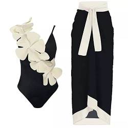 TOKYMOON Badeanzug Damen 2 teilig V Ausschnitt Vintage Badeanzüge Damen Sexy high Waist Swimsuit Bademode Strandkleid bauchweg Push up Bademode Retro Badeanzug Damen Sport Weiße Blumen XL von TOKYMOON