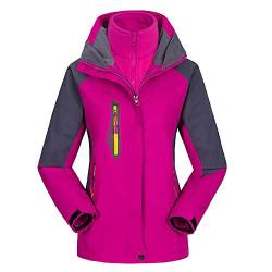 TOKYMOON Damen 3-in-1 Jacke Wasserdicht Fleece Gefüttert Kapuzenmantel für Winter Outdoor Ski Sports Wasserdicht Winddicht Atmungsaktiv Winterjacke mit Kapuze Abnehmbare Outdoor Jacke (3XL, Rosenrot) von TOKYMOON