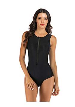 TOKYMOON Damen Bauchweg Badeanzug Einteilig Figurformend Schlankheits Bademode Swimwear Damen Badeanzug Rundhals Einteiliger Bademode Schwimmanzug mit Sonnenschutz Schwarz M von TOKYMOON