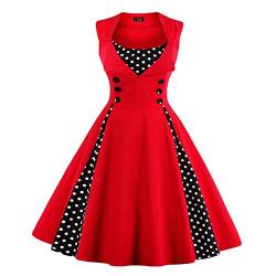 TOKYMOON Damen Cocktailkleid Rockabilly Spitzenkleid 50er Retro Vintage Faltenrock Elegant Ärmellos Rundhals 1950er Vintage Retro Cocktailkleid Sommerkleid Damen V-Ausschnitt Rot 5XL von TOKYMOON