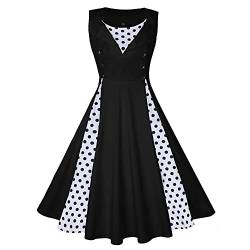 TOKYMOON Damen Cocktailkleid Rockabilly Spitzenkleid 50er Retro Vintage Faltenrock Elegant Ärmellos Rundhals 1950er Vintage Retro Cocktailkleid Sommerkleid Damen V-Ausschnitt Schwarz 5XL von TOKYMOON