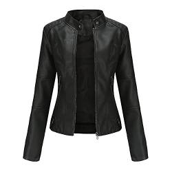 TOKYMOON Damen Lederjacke Kurz Bikerjacke Stehkragen Reißverschluss PU Leder Jacke Langarm Einfarbig Übergangsjacke Lassig Kurzjacke Elegant Mantel Motorradjacke damen Frühling Herbst Schwarz L von TOKYMOON