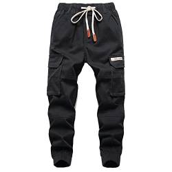 TOKYMOON Jungen Funktionshose Cargo Jogginghose Outdoor Jungen Jogger Hose Kinder Cargohose Jogginghose mit Gummizug Kinder Jungen Cargohose Jogginghose mit elastischem Bund Schwarz 2 170 von TOKYMOON