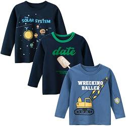 TOKYMOON Jungen Langarmshirt T Shirt Sweatshirt Bedrucktes Baumwolle Oberteil Frühling Herbst 1-7 Jahre 3er Pack Langarm Tshirt Kinder Baumwoll Jungen Tshirt Bagger 92 von TOKYMOON