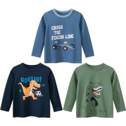 TOKYMOON Jungen Langarmshirt T Shirt Sweatshirt Bedrucktes Baumwolle Oberteil Frühling Herbst 1-7 Jahre 3er Pack Langarm Tshirt Kinder Baumwoll Jungen Tshirt Dunkelgrün 110 von TOKYMOON