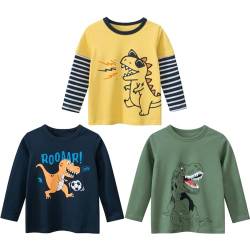 TOKYMOON Jungen Langarmshirt T Shirt Sweatshirt Bedrucktes Baumwolle Oberteil Frühling Herbst 1-7 Jahre 3er Pack Langarm Tshirt Kinder Baumwoll Jungen Tshirt Gelb + Grün 110 von TOKYMOON