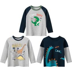 TOKYMOON Jungen Langarmshirt T Shirt Sweatshirt Bedrucktes Baumwolle Oberteil Frühling Herbst 1-7 Jahre 3er Pack Langarm Tshirt Kinder Baumwoll Jungen Tshirt Roar 110 von TOKYMOON