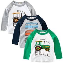 TOKYMOON Jungen Langarmshirt T Shirt Sweatshirt Bedrucktes Baumwolle Oberteil Frühling Herbst 1-7 Jahre 3er Pack Langarm Tshirt Kinder Baumwoll Jungen Tshirt Rot 116-122 von TOKYMOON