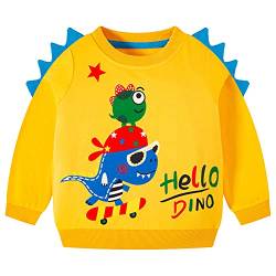 TOKYMOON Jungen Sweatshirt Kinder Dinosaurier Pullover Sweater Baumwolle T-Shirt Langarmshirt für Jungen Langarm Top Sweat Streetwear Jungen Pullover Kinder Gelb 98-104 von TOKYMOON