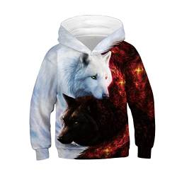 TOKYMOON Kinder 3D Kapuzenpullover Tierdruck Sweatshirt mit Tasche Unisex 3D Hoodie Kinder Mädchen Jungen Lustig Gedruckt Langarm Pulli mit Kapuzen Sweatshirt Pullover Weiß 146-152 von TOKYMOON