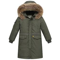 TOKYMOON Kinder Daunenjacken Winterjacke Jungen Lang Parka Jacken für Jungen Mädchen Mäntel warm Wintermantel Daunenmantel mit Kapuze Warm Outdoorjacke Armeegrün 134-140 von TOKYMOON