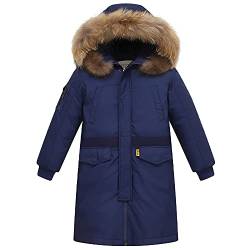 TOKYMOON Kinder Daunenjacken Winterjacke Jungen Lang Parka Jacken für Jungen Mädchen Mäntel warm Wintermantel Daunenmantel mit Kapuze Warm Outdoorjacke Dunkelblau 134-140 von TOKYMOON