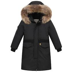 TOKYMOON Kinder Daunenjacken Winterjacke Jungen Lang Parka Jacken für Jungen Mädchen Mäntel warm Wintermantel Daunenmantel mit Kapuze Warm Outdoorjacke Schwarz 146-152 von TOKYMOON