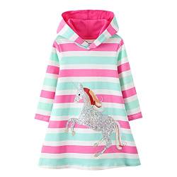 TOKYMOON Kinder Kapuzenpullover Mädchen Kapuzenkleid Langarm Baumwolle Pullover Hoodies Sweatshirt Kleid Freizeit Tops Herbst Winter Mädchen Kinder Kleid 2 3 4 5 6 7 Jahre Einhorn 1 116-122 von TOKYMOON