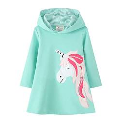 TOKYMOON Kinder Kapuzenpullover Mädchen Kapuzenkleid Langarm Baumwolle Pullover Hoodies Sweatshirt Kleid Freizeit Tops Herbst Winter Mädchen Kinder Kleid 92 98 104 110 116 122 Grün 1 134-140 von TOKYMOON