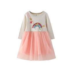 TOKYMOON Kinder Mädchen Kleider Tüll Kleid Prinzessin Einhorn Kleid Langarm Kleidung Frühling Sommer Baby Mädchen Tüll Kleid Sommerkleid Blume Baumwolle Kinderkleidung Regenbogen 3T von TOKYMOON