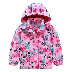 TOKYMOON Kinder Mädchen Wasserdicht Jacke mit Fleecefütterung Übergangsjacke Regenjacke Softshelljacken Warm Winddicht Kapuzenjacke Atmungsaktiv Wanderjacke Outdoorjacke Pinke Blumen 146-152 von TOKYMOON