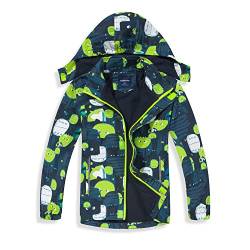 TOKYMOON Kinder Regenjacke Jungen Übergangsjacke Dinosauriern Wasserdicht Outdoorjacke Winddicht mit Kapuzen Jacke Jungen Gefütterte Regenjacke Softshelljacken Grün 130 von TOKYMOON