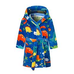 TOKYMOON Mädchen Bademantel Kinder Jungen Fleece Hoodie Roben Kleinkind Flauschig warmen weichen Pyjama Nachtwäsche Bademantel Kinder mit Kapuze Morgenmantel Flanellmantel Blauer Dinosaurier 140 von TOKYMOON