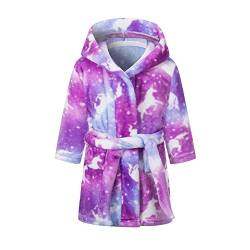 TOKYMOON Mädchen Bademantel Kinder Jungen Fleece Hoodie Roben Kleinkind Flauschig warmen weichen Pyjama Nachtwäsche Bademantel Kinder mit Kapuze Morgenmantel Flanellmantel Lila Pferd 130 von TOKYMOON