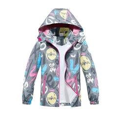 TOKYMOON Mädchen Regenjacke Wind und Wasserdicht Übergangsjacke Kinder Mädchen Jacke mit Kapuzen Übergangsjacke Softshelljacken Kapuzenjacke Wanderjacke Outdoorjacke Hellgrau 120 von TOKYMOON