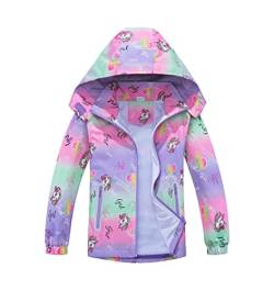 TOKYMOON Mädchen Regenjacke Wind und Wasserdicht Übergangsjacke Kinder Mädchen Jacke mit Kapuzen Übergangsjacke Softshelljacken Kapuzenjacke Wanderjacke Outdoorjacke Lila Einhorn 140 von TOKYMOON