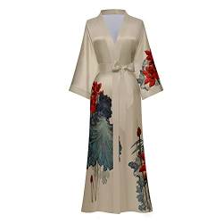 TOKYMOON Morgenmantel Damen Satin Maxi Lang Seide Kimono Morgenmantel Kleid Blumen Muster Kimono Leichter Bademantel Damen Sommer Lange Robe Schlafmantel Girl Pajama Party Lotusblüte von TOKYMOON