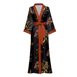 TOKYMOON Morgenmantel Damen Satin Maxi Lang Seide Kimono Morgenmantel Kleid Blumen Muster Kimono Leichter Bademantel Damen Sommer Lange Robe Schlafmantel Girl Pajama Party Weide von TOKYMOON