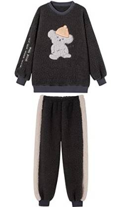 TOKYMOON Schlafanzug Damen Flanell Fleece Zweiteiliger Pyjama Damen Hausanzug Freizeitanzug Kuschelige und Warmes Loungewear Damen Frauen Nachtwasche für Herbst Winter Sleepwear Dunkelgrau L von TOKYMOON