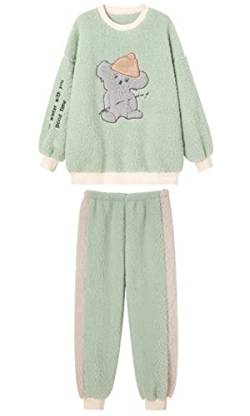 TOKYMOON Schlafanzug Damen Flanell Fleece Zweiteiliger Pyjama Damen Hausanzug Freizeitanzug Kuschelige und Warmes Loungewear Damen Frauen Nachtwasche für Herbst Winter Sleepwear Mintgrün XXL von TOKYMOON