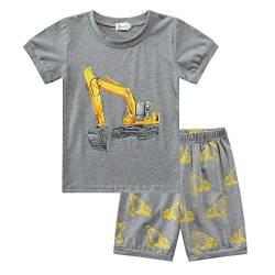 TOKYMOON Schlafanzug Jungen Kurz Zweiteiliger Schlafanzüge Kinder Baumwolle Nachtwäsche für Kinder Kurzarm Pyjama Kinder Sommer Pyjama Set Jungen Zweiteiliger Kurz Schlafanzug Bagger 98 von TOKYMOON