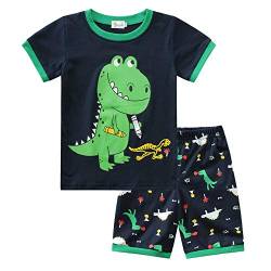 TOKYMOON Schlafanzug Jungen Kurz Zweiteiliger Schlafanzüge Kinder Baumwolle Nachtwäsche für Kinder Kurzarm Pyjama Kinder Sommer Pyjama Set Jungen Zweiteiliger Kurz Schlafanzug Dinosaurier 116 von TOKYMOON