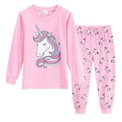 TOKYMOON Schlafanzug Mädchen Lang Einhorn Kinder Zweiteiliger Schlafanzug Baumwolle Langarm Set Pyjama Kinder Schlafanzüge Winter Weihnachten Nachtwäsche T-Shirt und Hose 116 Einhorn 1 von TOKYMOON