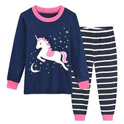 TOKYMOON Schlafanzug Mädchen Lang Einhorn Kinder Zweiteiliger Schlafanzug Baumwolle Langarm Set Pyjama Kinder Schlafanzüge Winter Weihnachten Nachtwäsche T-Shirt und Hose 116 Pferd von TOKYMOON