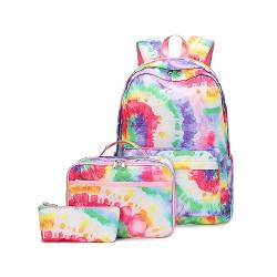 TOKYMOON Schulrucksack Set 3 Teilig Schulrucksack Mädchen Teenager mit Lunchtasche Federmäppchen Kinder Schulranzen Set Mädchen Blumen Rucksack Atmungsaktives Schultasche ab 3. Klasse Buntes von TOKYMOON