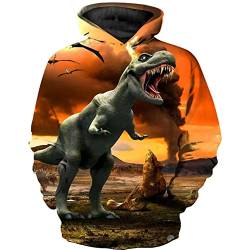 TOKYMOON Unisex Kinder Dinosaurier Hoodies Jungen 3D Druck Kapuzenpullover Mädchen Pullover Kinder Hoodie 3D Langarm Sweatshirt Pullover Mit Taschen Pulli Orange 120 von TOKYMOON