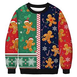 TOKYMOON Unisex Ugly Christmas Sweater Weihnachtspullover Herren Lustige 3D Weihnachtskatze Langarm Sweatshirt Damen Xmas hässliches Weihnachten Pullover Rundhals Weihnachtspulli Lebkuchenmann L von TOKYMOON