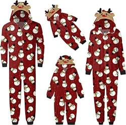 TOKYMOON Weihnachts Pyjama Familien Set Damen Weihnachten Schlafanzug Familie Einteiler Overall Onesie mit Kapuze und Reißverschluss Hoodie Jumpsuit Nachtwäsche Christmas Pyjama von TOKYMOON