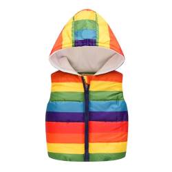 TOKYMOON Weste Kinder Winterweste mit Kapuze Weste Gefüttert Jungen Mädchen Steppweste Warme Weste Ärmellose Jacke Herbst Winter Leichte Mantel Kapuzenweste Winterjacke Regenbogen 120 von TOKYMOON