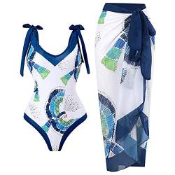 TOKYMOON Zweiteiliger Damen Badeanzug Sport v Ausschnitt Vintage Badeanzüge Damen Sexy high Waist Badeanzug Swimsuit Bademode Strandkleid Push up Retro Badeanzug Monokini Bauchweg Blau L von TOKYMOON