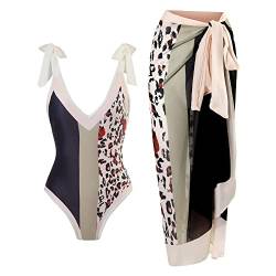 TOKYMOON Zweiteiliger Damen Badeanzug Sport v Ausschnitt Vintage Badeanzüge Damen Sexy high Waist Badeanzug Swimsuit Bademode Strandkleid Push up Retro Badeanzug Monokini Bauchweg Leopardenmuster XL von TOKYMOON