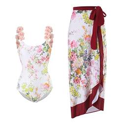 TOKYMOON Zweiteiliger Damen Badeanzug Sport v Ausschnitt Vintage Badeanzüge Damen Sexy high Waist Badeanzug Swimsuit Bademode Strandkleid Push up Retro Badeanzug Monokini Bauchweg Rosa Blumen XL von TOKYMOON