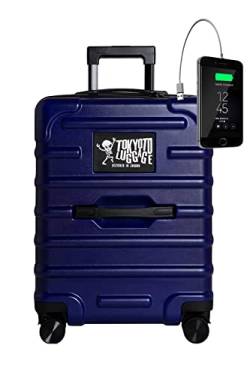 TOKYOTO Handgepäck-Koffer klein - Trolley 55x35x20cm Hartschale/Kleiner Reisekoffer, Hartschalenkoffer mittelgroß, Suitcase zum Reisen/Mit TSA-Schloss & USB-Anschluss Blue von TOKYOTO