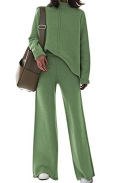 TOLENY Damen 2-teiliges Lounge-Sets Pullover Pullover und Hose mit weitem Bein Trainingsanzug Outfits, Grün , X-Large von TOLENY