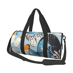 Reisegepäcktasche, Rosenmotiv, rund, groß, geeignet für Training, Reisen, viele Outdoor-Aktivitäten, Schmetterling, Einheitsgröße von TOLKAT